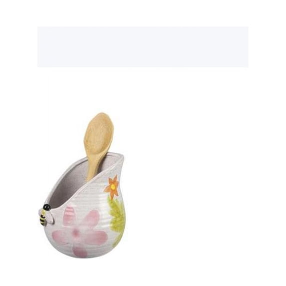 Youngs 21178 Stoneware Handmade Floral Spoon Rest with Spoon