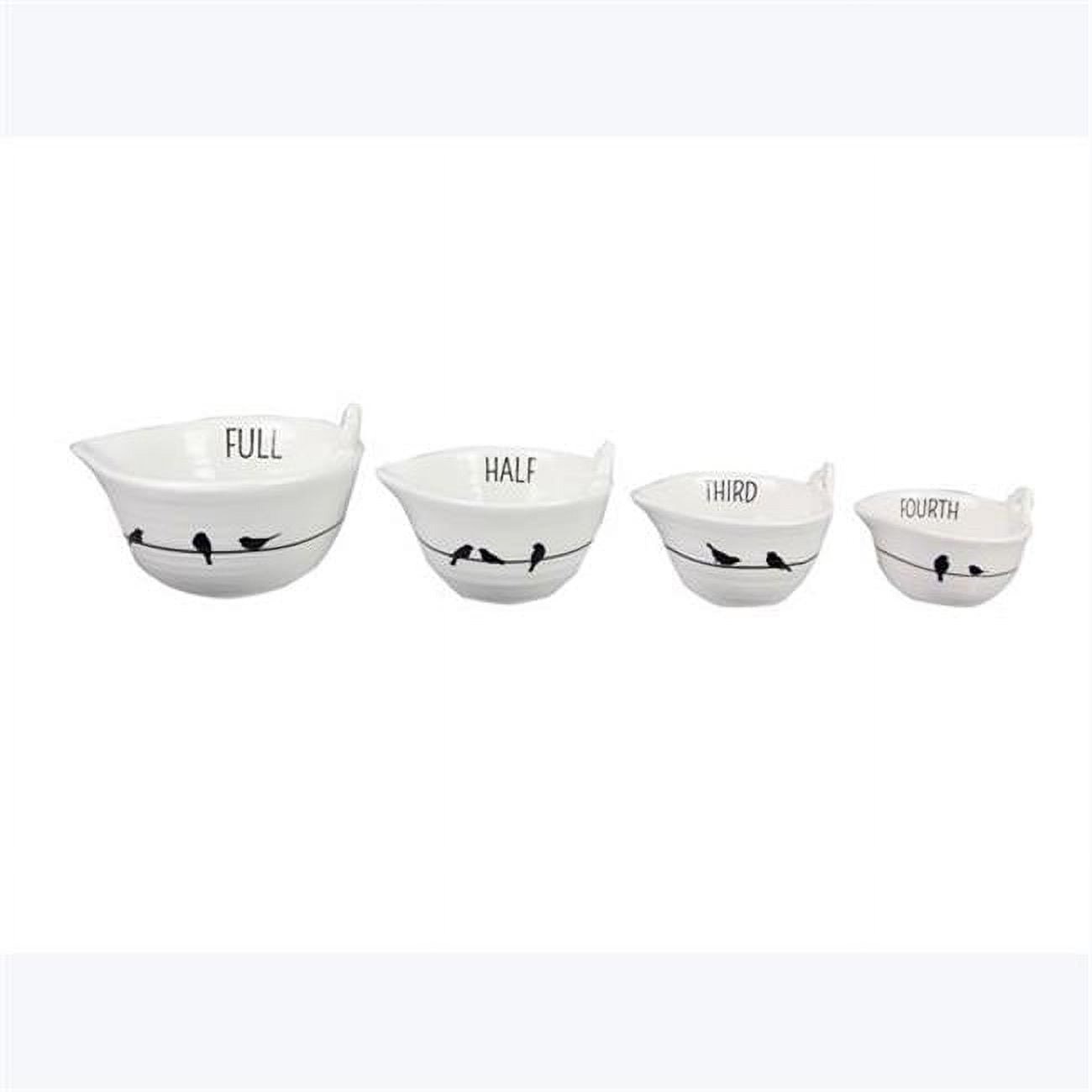 Set of 4 Black and White Ceramic Bird Design Measuring Cups