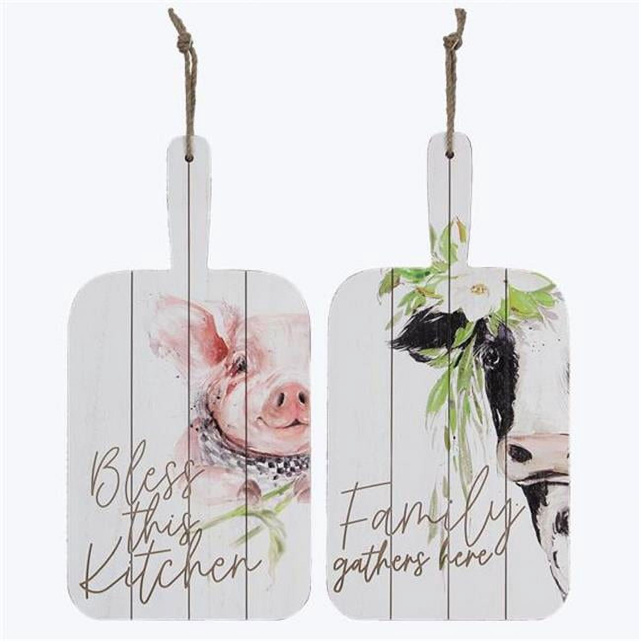 Youngs 21498 Wood Country Bread Board Wall Art for Cow & Pig, Assorted Color - 2 Piece