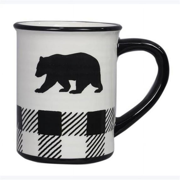 Youngs 21919 Buffalo Plaid Bear Cabin Ceramic Mug