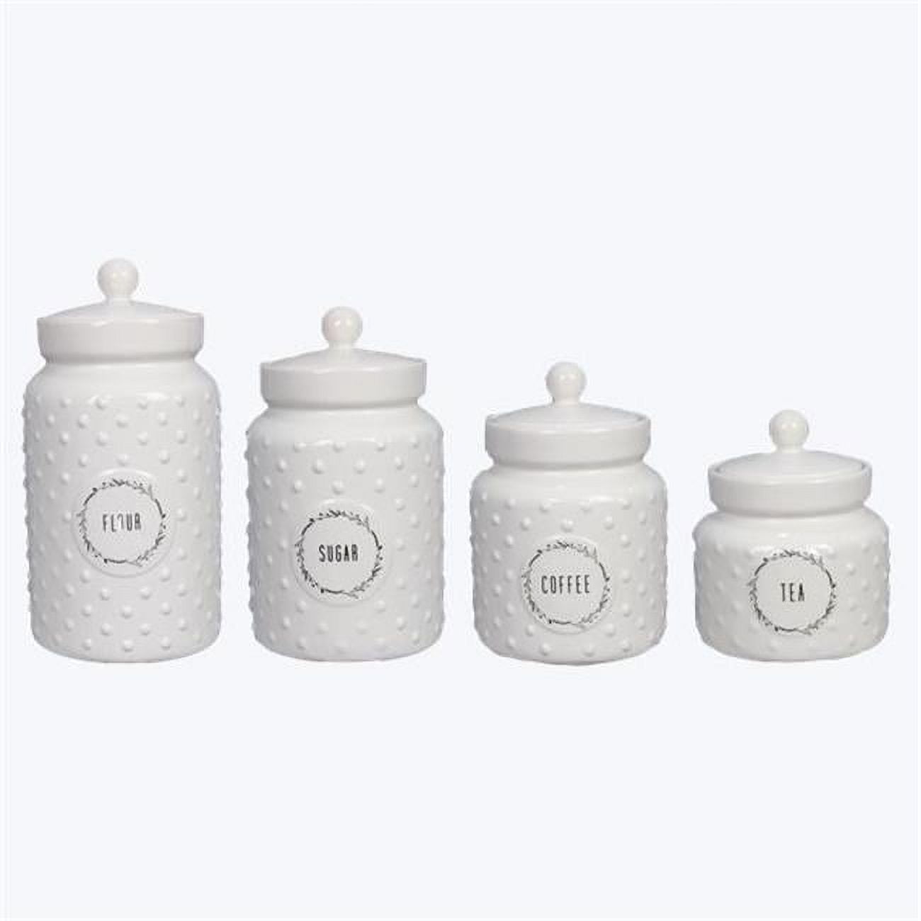 White Ceramic Textured Hobnail Kitchen Canister Set