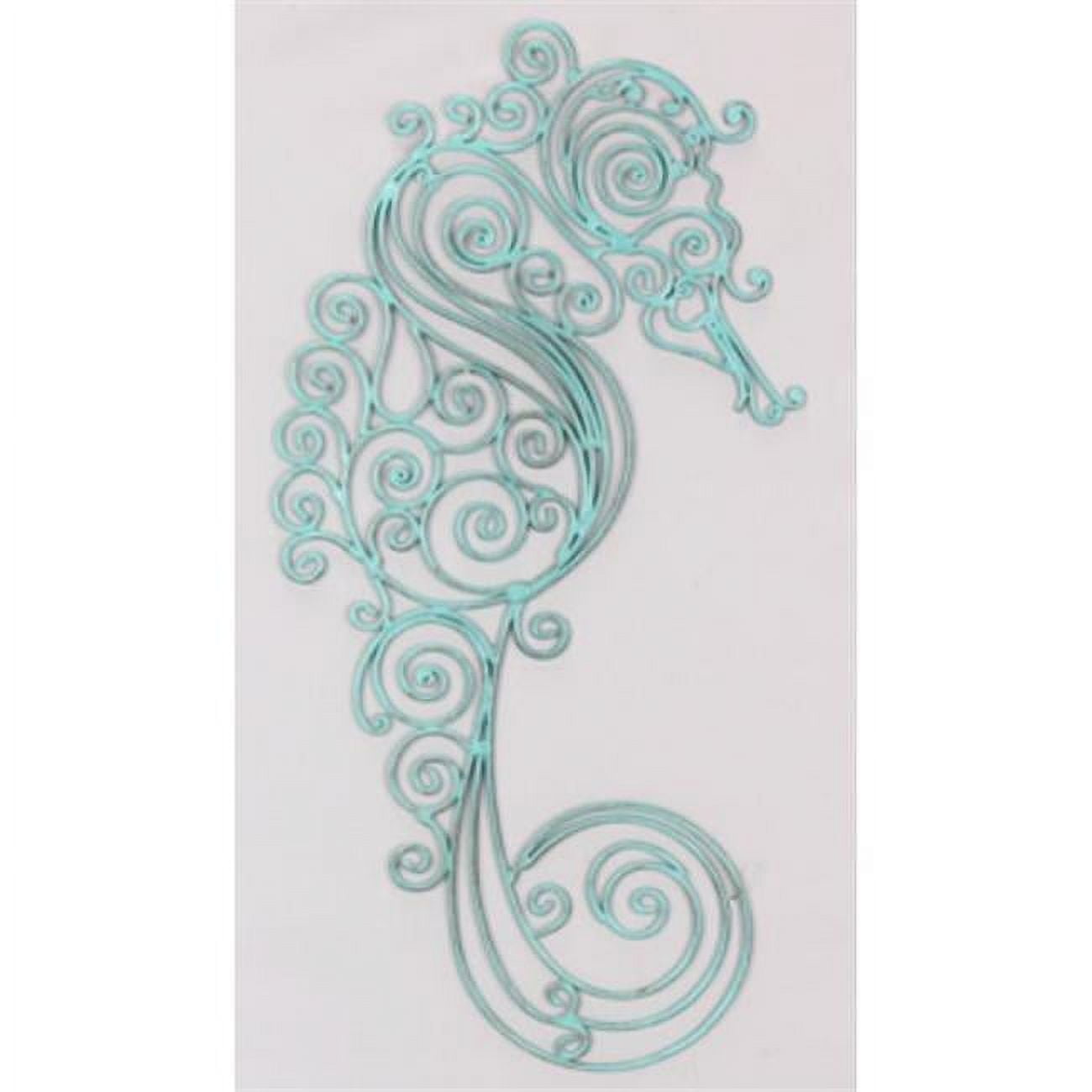 Teal Filigree Metal Seahorse Wall Sculpture, 19" x 9"