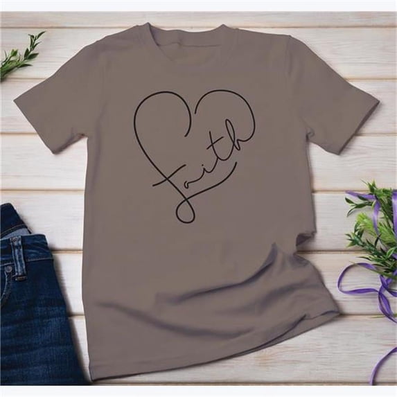 Youngs 52044 Faith Heart T-Shirt, Pebble Brown - Small