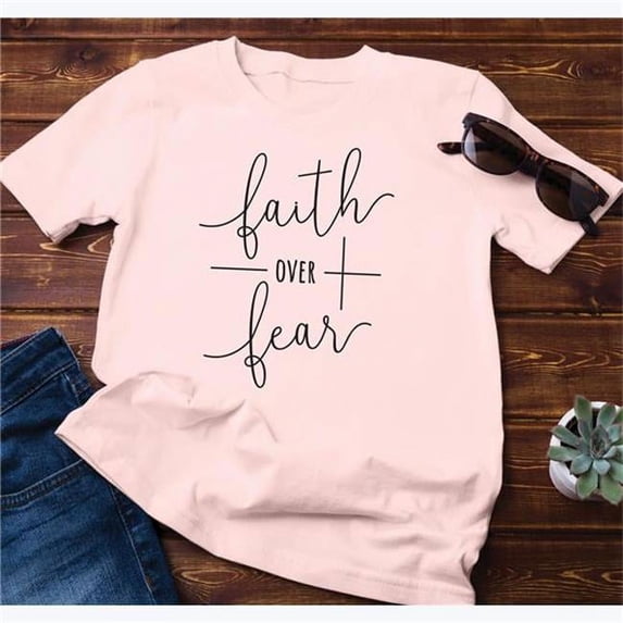 Youngs 52127 Faith Over Fear T-Shirt, Soft Pink - Medium