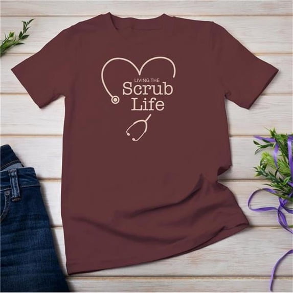 Youngs 52411 Scrub Life T-Shirt, Heather Maroon - Medium