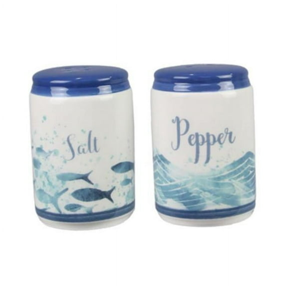 Youngs 60316 Ceramic Nautical Blue Lagoon Salt & Pepper Shaker Set - 2 Piece