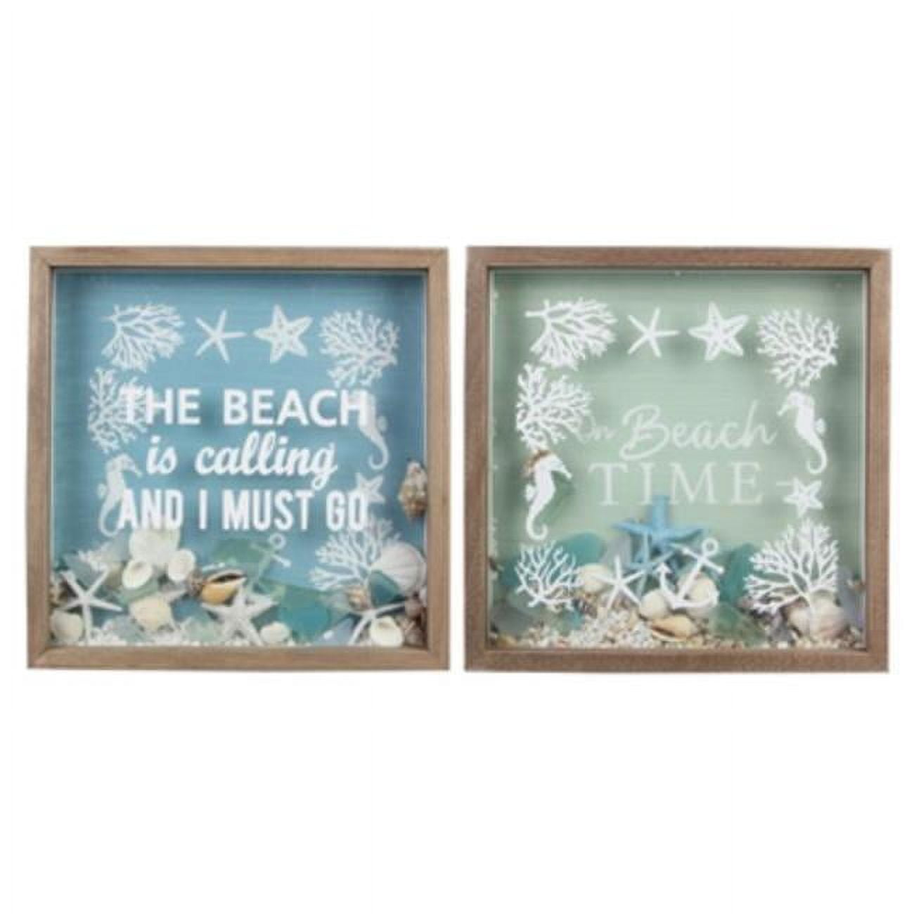 Youngs 60343 Wood Nautical Enclosed Shadow Box with Shells & Sea Glass