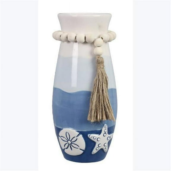 Youngs 62010 8 Ceramic Coastal Ombre Vase with Beaded Tassel