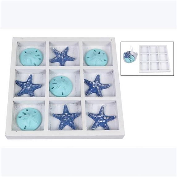 Youngs 62177 Wood Nautical Tic-Tac-Toe Board with Resin Starfish & Sand Dollar