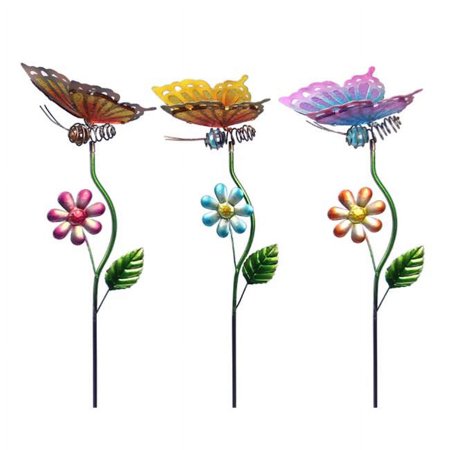 Youngs 70196 Garden Butterfly Stake, Assorted Color - 3 Piece