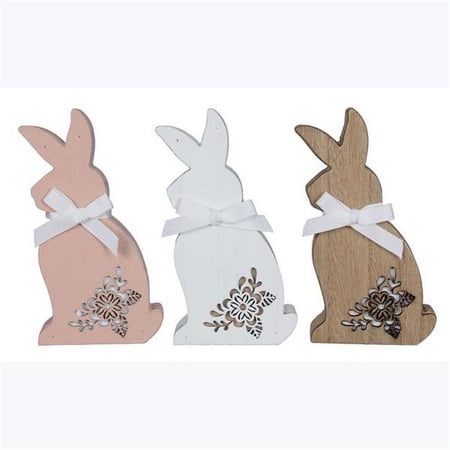 Youngs 73383 Wood Easter Rabbit Tabletop Sign with Cutout Flower - 3 Assorted