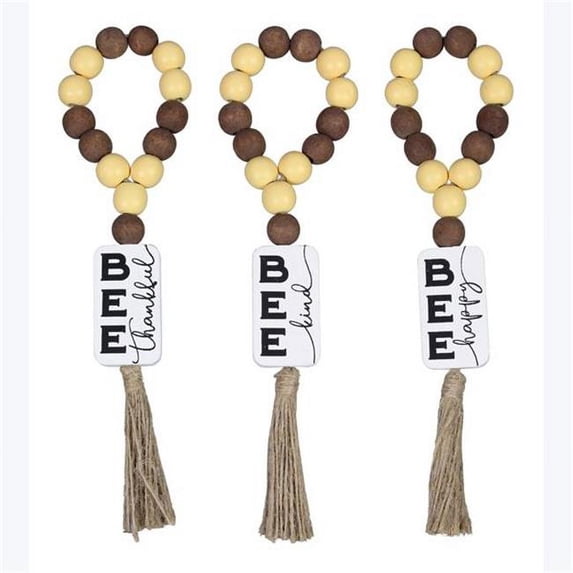 Youngs 73523 Wood Honey Bee Beads Garland with Hang Tag, Assorted Style - Set of 3