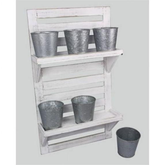 Youngs 79368 Wooden Wall Shelf with Metal Pots