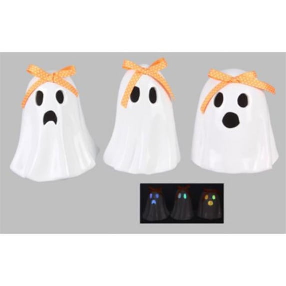Youngs 80172 Ceramic Ghost Accent with LED Light, Assorted Color - 3 Piece
