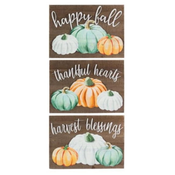 Youngs 80257 Wood Box Fall Pumpkin Wall Sign, Assorted Color - 3 Piece