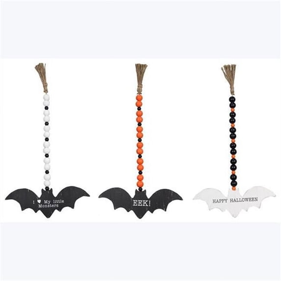 Youngs 82208 Wood Hanging Halloween Bat Ornament Signs, Assorted Color - 3 Piece