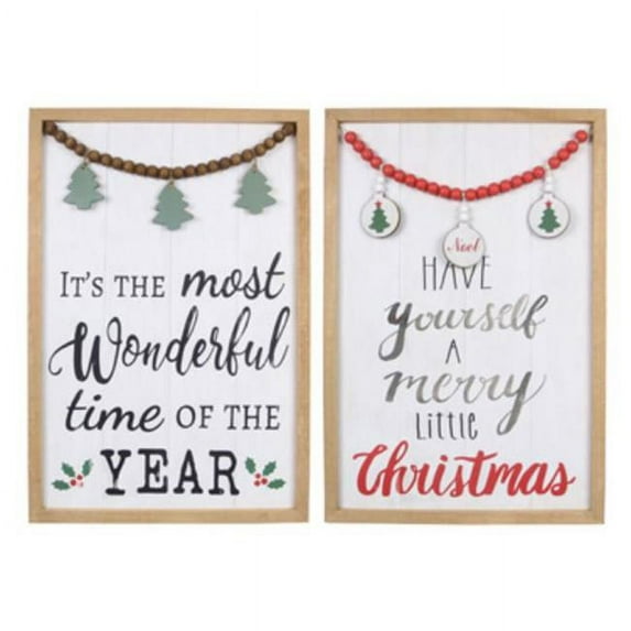 Youngs 90617 Wood Framed Christmas Wall Sign with 3D Bead & Ornament Accent