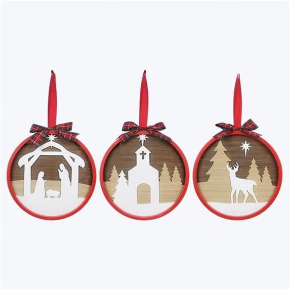 Youngs 91438 Wood Christmas Ornament Shaped Wall Sign, Assorted Color - 3 Piece