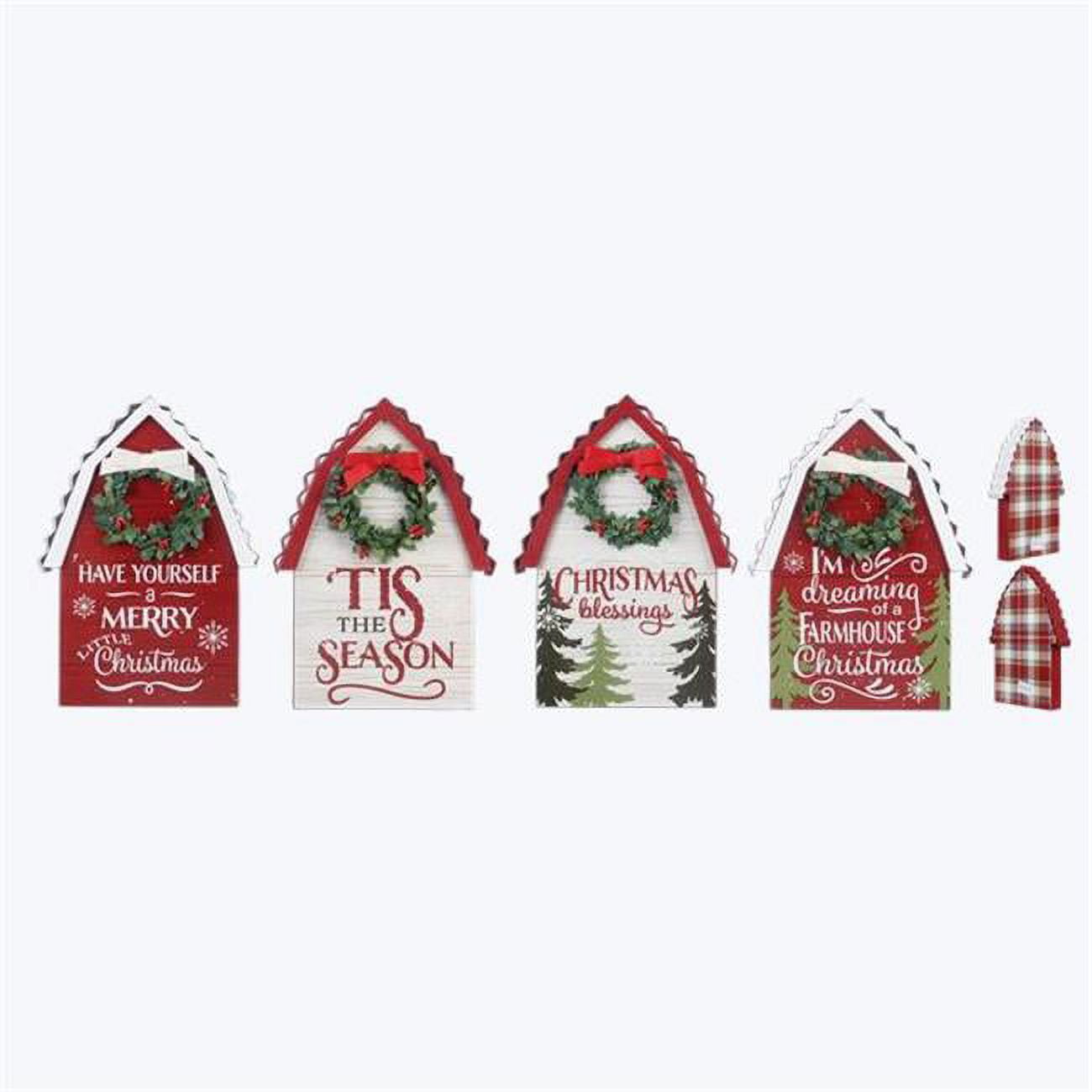 Youngs 91562 Wood Barn Shaped Christmas Tabletop Sign, Assorted Color