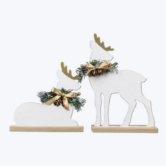 Youngs 91886 Wood Reindeer Tabletop Reindeer Set - 2 Piece