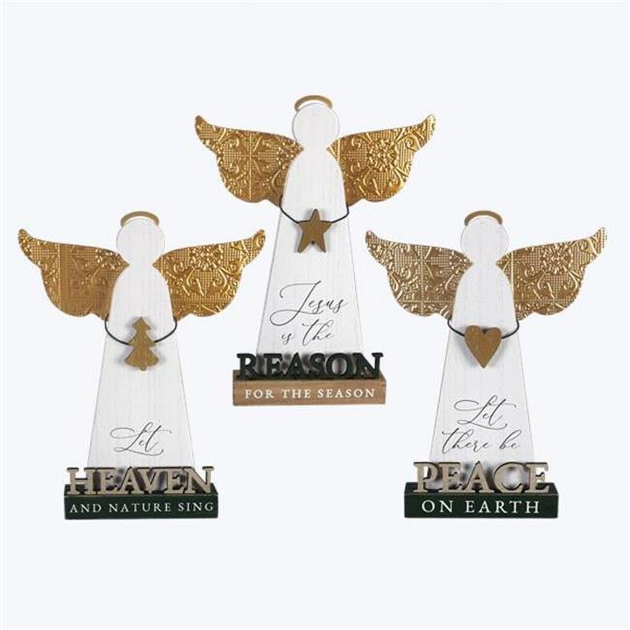 Youngs 92281 Wood Wintergreen Tabletop Angels, Assorted Color 3 Piece