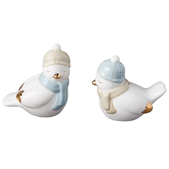 Youngs 92557 Ceramic White Winter Bird Salt & Pepper Set - 2 Piece