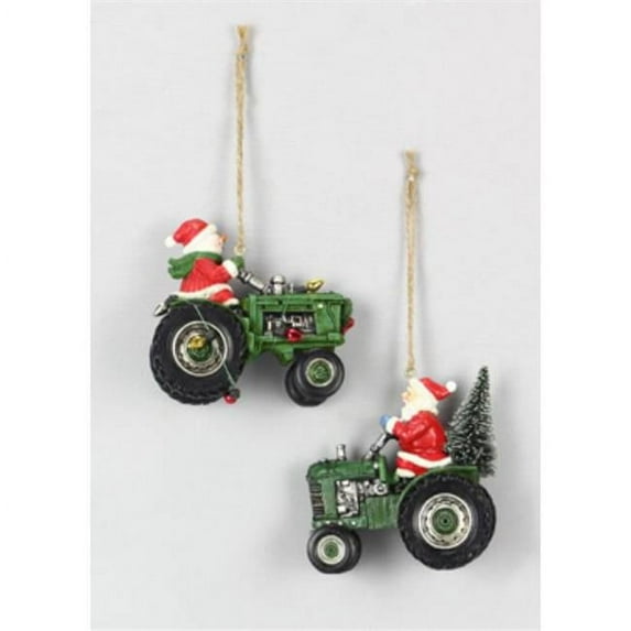 Youngs 95109 Santa on Tractor Ornament, Assorted Color - 2 Piece