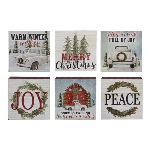 Youngs 99348 Wood Chiristmas Block Sign, Assorted Color - 6 Piece