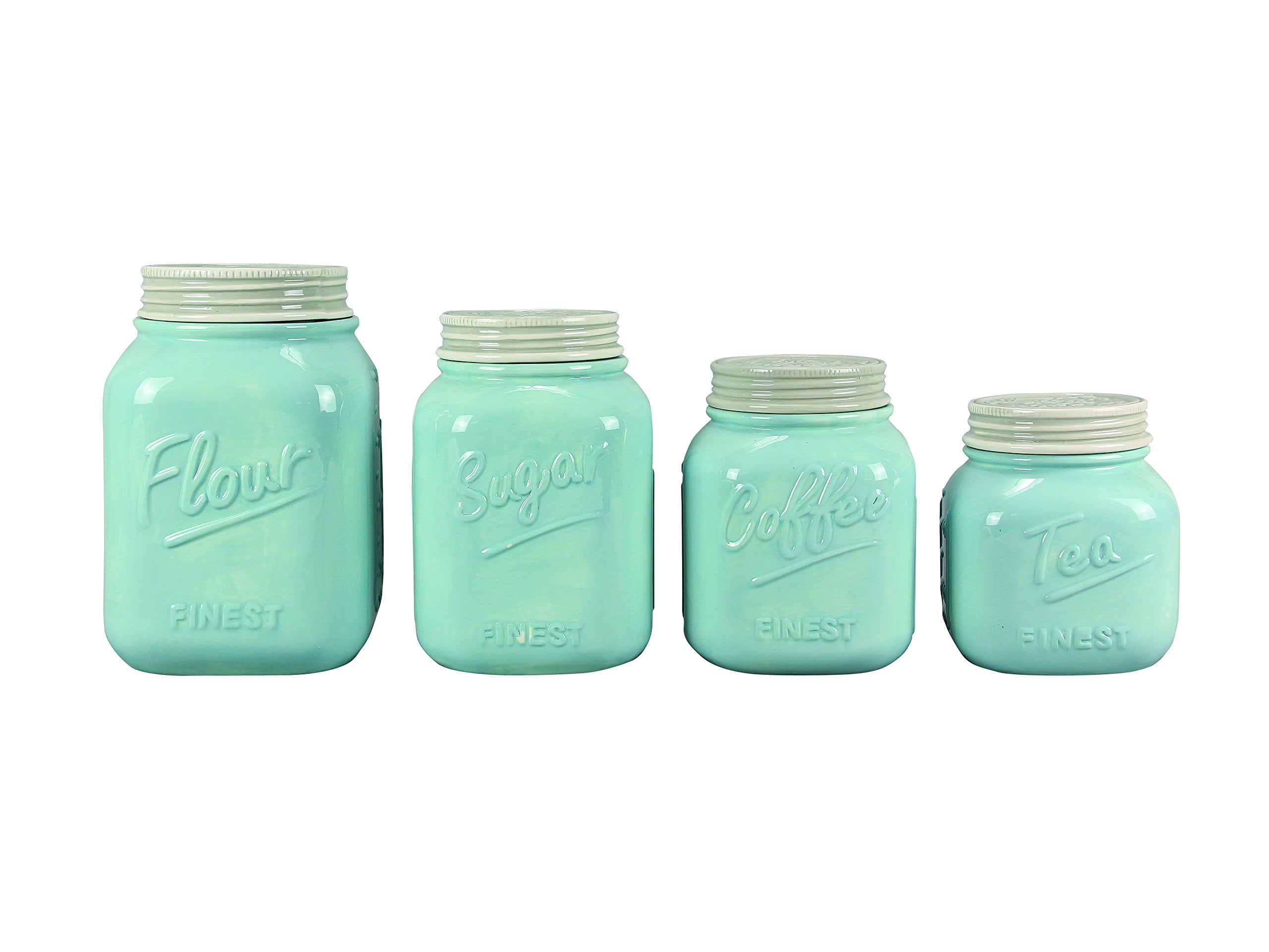 Sky Blue Ceramic Mason Jar Canister Set of 4