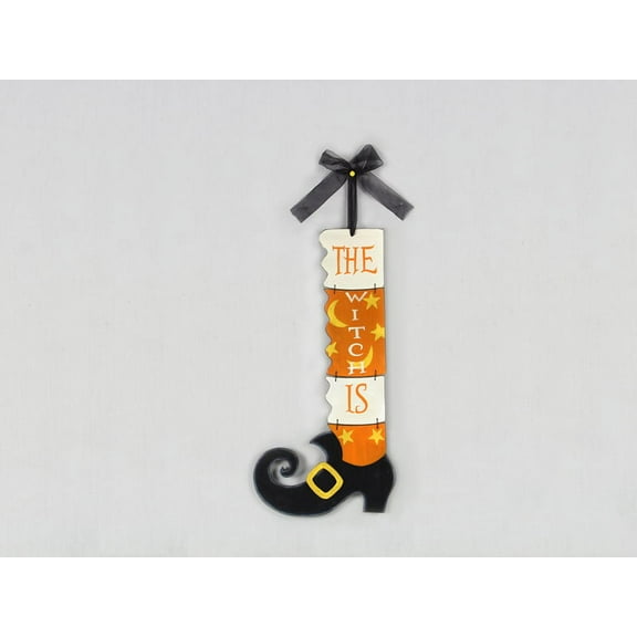 Youngs Halloween Decor - The Witch is In Out Plaque Wreath Sign #86101