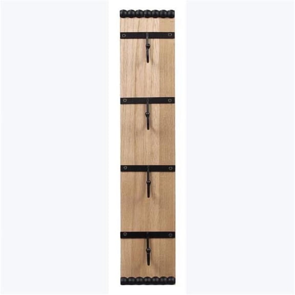 Youngs MDF, Wood & Metal Vertical Coffee Mug Holder with 4 Metal Hooks - Natural, Black & White
