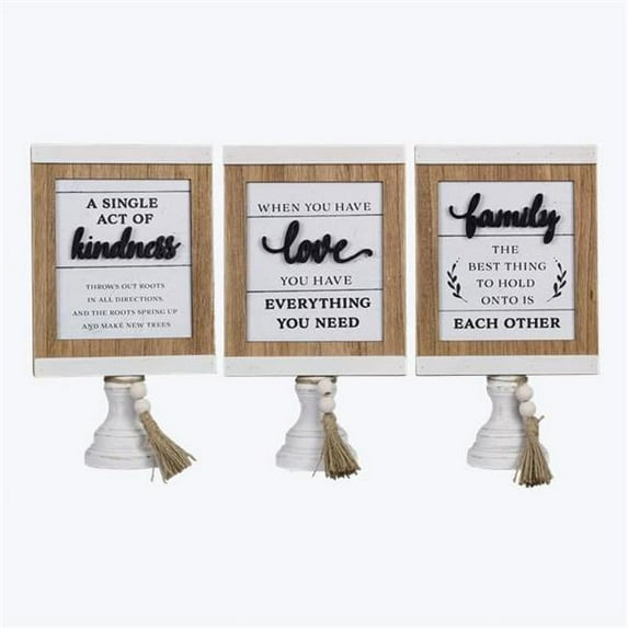 Youngs  Wood Woodland Pedestal Sign with Blessing Bead & Tassel Accent, Assorted Color - 3 Piece