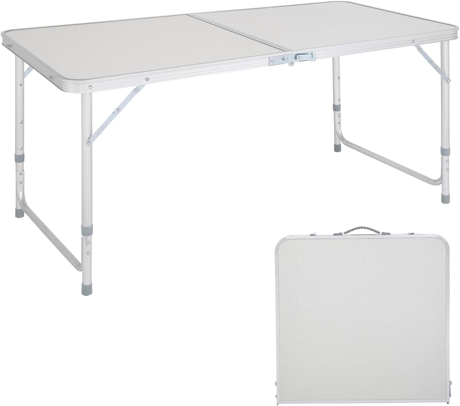 4ft White Aluminum Adjustable Folding Camping Table