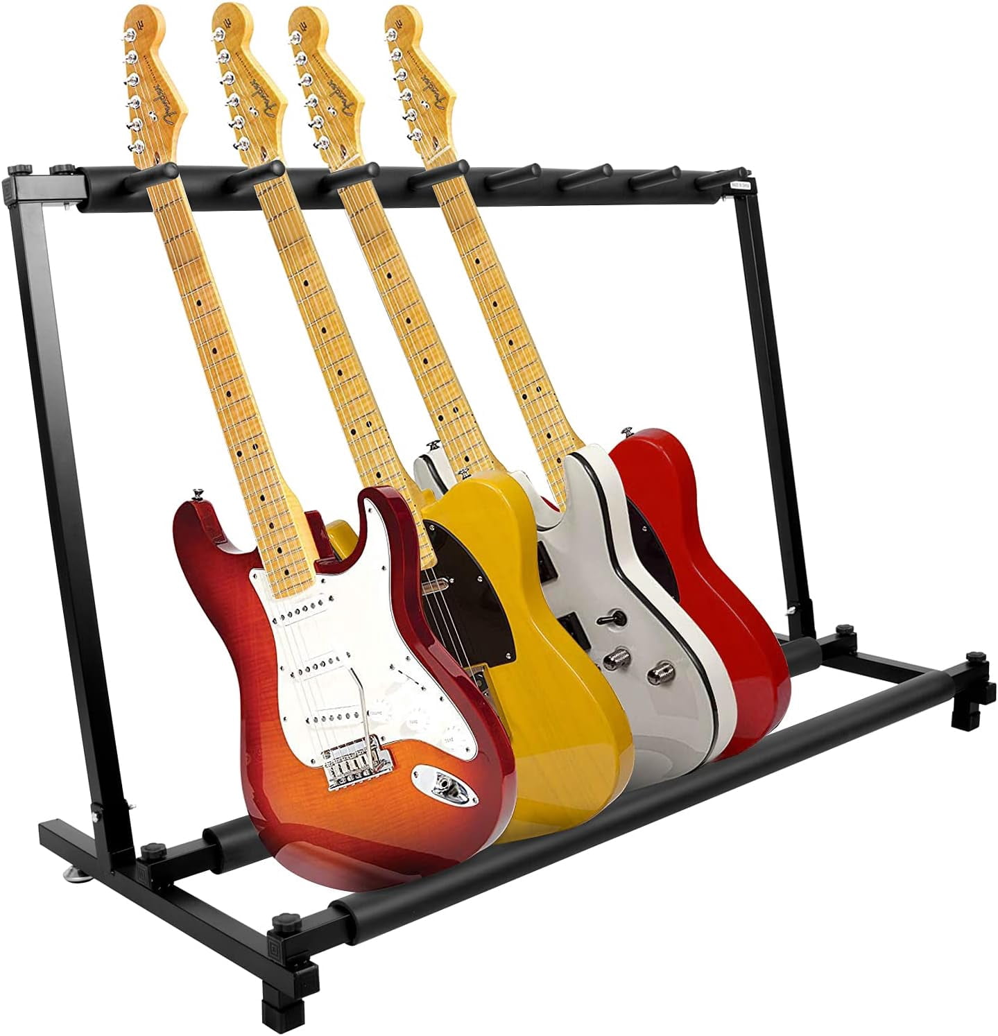 Youngshion 7-Space Foldable Universal Multi Guitar Stand Portable Collapsible Instrument Floor Guitar Rack Holder w/ Foam Padding - For Acoustic, Electric, Bass Guitar & Guitar Bag / Case