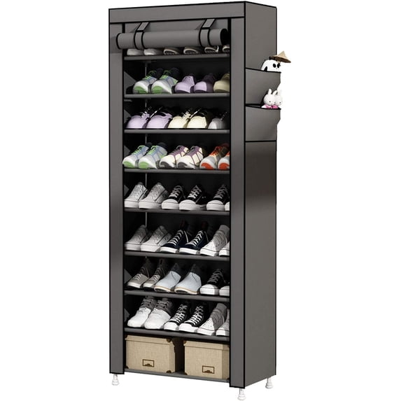 Youngshion 9 Tier Free Standing Shoe Rack with Dustproof Cover Shoe Shelf Storage Organizer Gray
