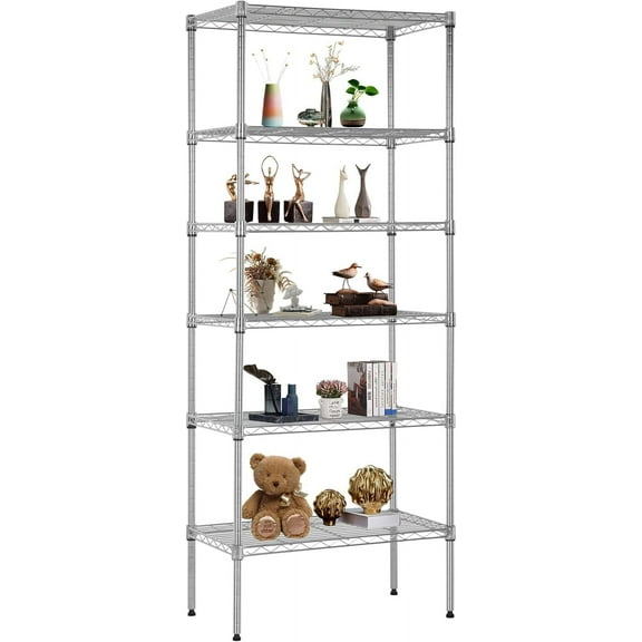 Youngshion Heavy Duty 5 Tier Adjustable Storage Shelve Carbon Steel Standing Utility Shelf Wire Shelving Unit Organizer Rack for Home Kitchen Office Bathroom Pantry Room, 12" D x 22" W x 59" H Silver