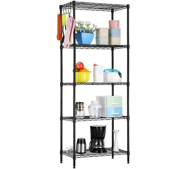 Youngshion Heavy Duty 5 Tier Adjustable Storage Shelves Carbon Steel Standing Utility Shelf Wire Shelving Unit Organizer Rack for Home Kitchen Office Bathroom Pantry Room, 12" D x 22" W x 59" H Black