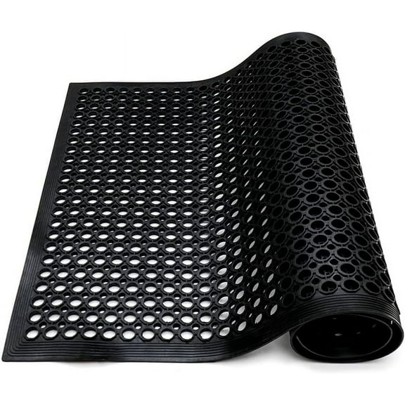 Youngshion Rubber Floor Mat Anti-Fatigue Non Slip Floor Mats 35" x 24" New Commercial Heavy Duty Drainage Rubber Kitchen Mat Black Bar Floor Mat