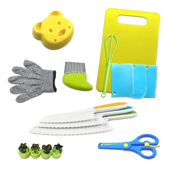 Youngsters Cooking Set - Kids Kitchen Tools, Real Cooking Utensils for Kids Ages 4-8, Safety Knife, Baking Pan, Spatula, Ladle, Whisk - Complete Play Kitchen Set