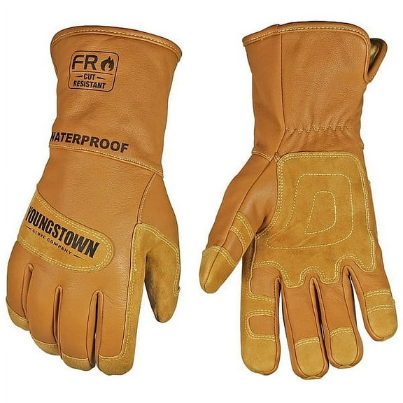 Winter Waterproof Gloves, Goatskin Leather Palm, DuPont Kevlar Lining, Tan, M