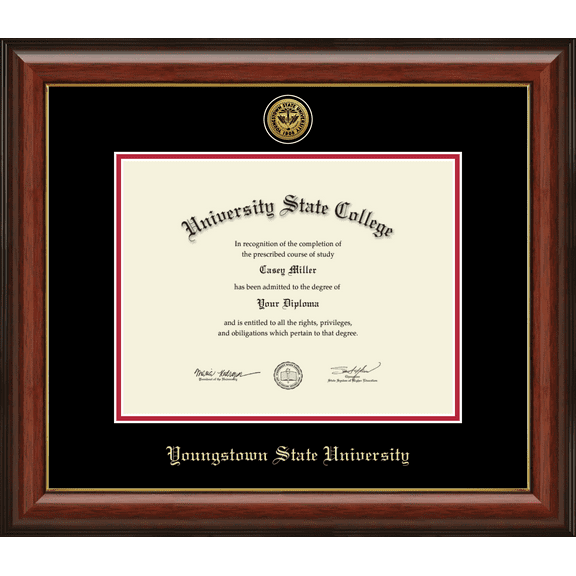 Youngstown State University Diploma Frame, Document Size 11" x 8.5"