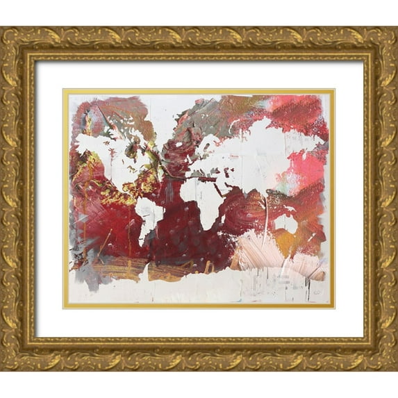 Youngstrom, Kent 14x12 Gold Ornate Wood Framed with Double Matting Museum Art Print Titled - Earthen Map of the World