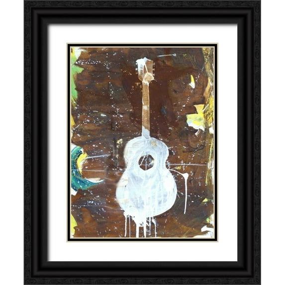 Youngstrom, Kent 15x18 Black Ornate Wood Framed with Double Matting Museum Art Print Titled - Yellow Guitar