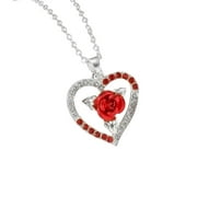 Youngver Gold Necklace for Women Heart Shaped Rose Pendant Necklace Red and White Rhinestone Women'S Necklace Exquisite Jewelry Valentine'S Day Gifts Cross Necklace Pearl Necklace （clearance）