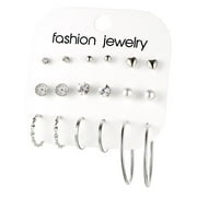 Youngver Sterling Silver Earrings 9 Pairs Hoop Earrings for Girls Women Multipack Pearl Small Big Hoops Earring Packs Set Fashion Trendy Earrings Jewelry for Birthday Party Gift Earrings Studs