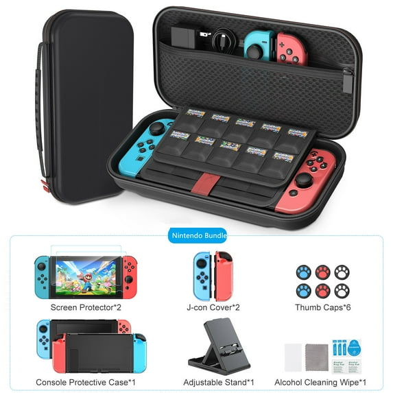 Younik Nintendo Switch Accessories, Include Switch Carrying Case + Switch Screen Protector&More -Black