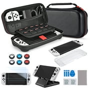 Younik Nintendo Switch OLED Accessories, 13 in 1 Switch OLED Model 2021 Carry Case Kit With Console Clear Cover /J-Con PC Case /2 Pieces of Screen Protector /Thumb Grip Caps /Adjustable Stand