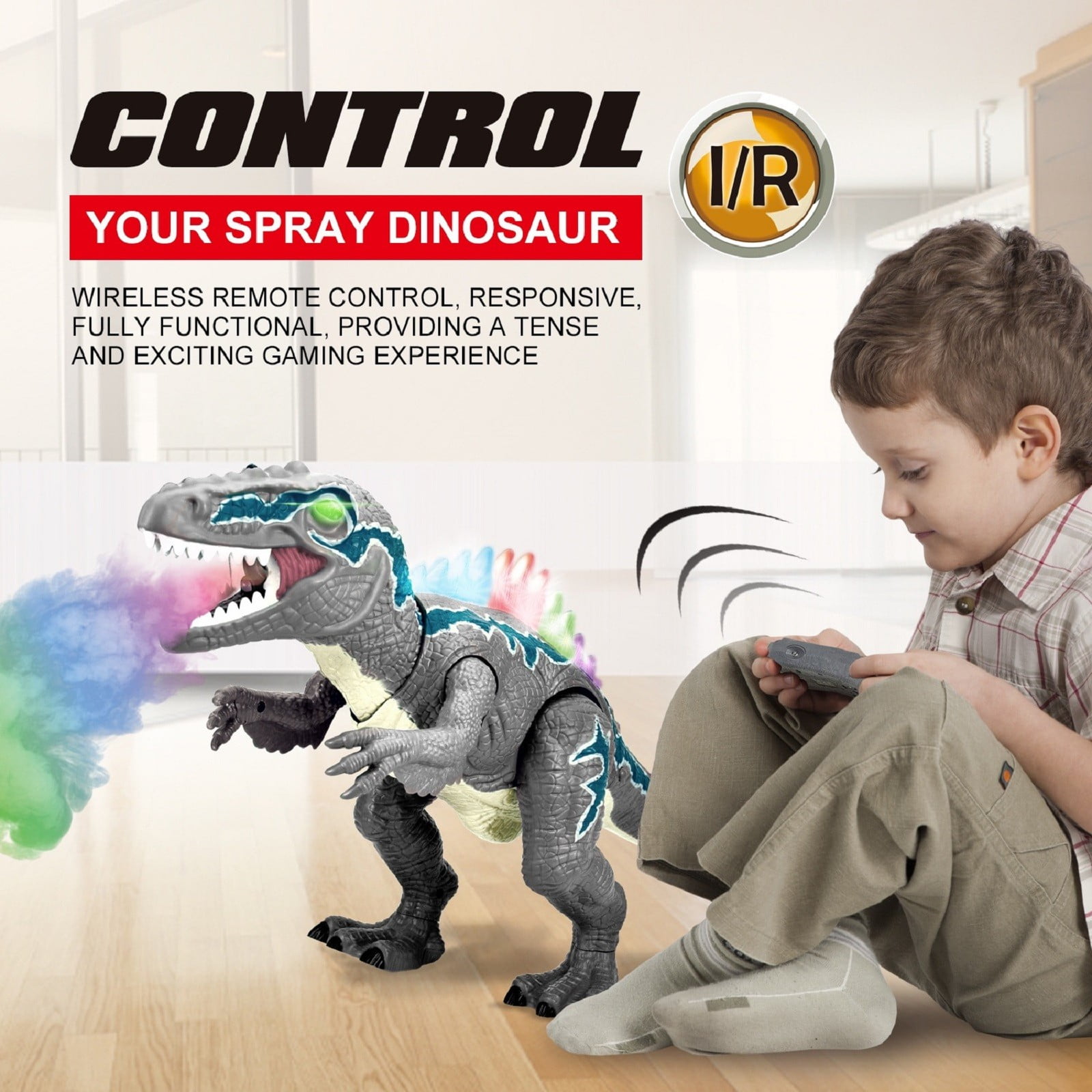 YoupWaven Remote Control Dinosaur Toys - Spray Velociraptor Simulation ...