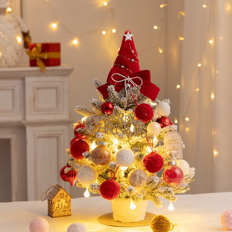 YoupWaven Tabletop Mini Christmas Tree with Lights, Small Christmas ...