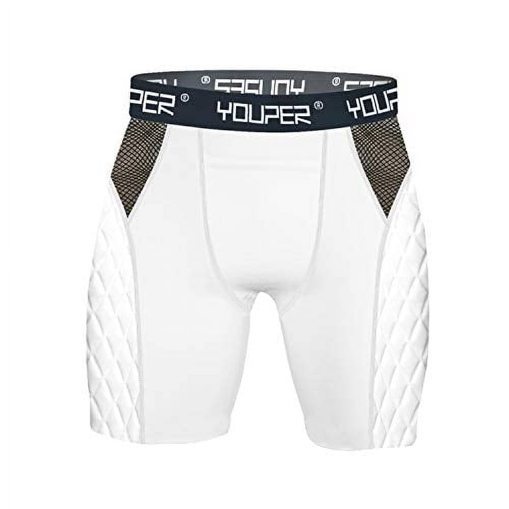 Youper Adult Elite Compression Padded Sliding Shorts w/Cup Pocket for  Baseball, Football (White, Medium) 